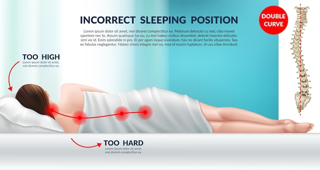 Incorrect posture for sleep on regular pillow Wrong position cervical vertebrae