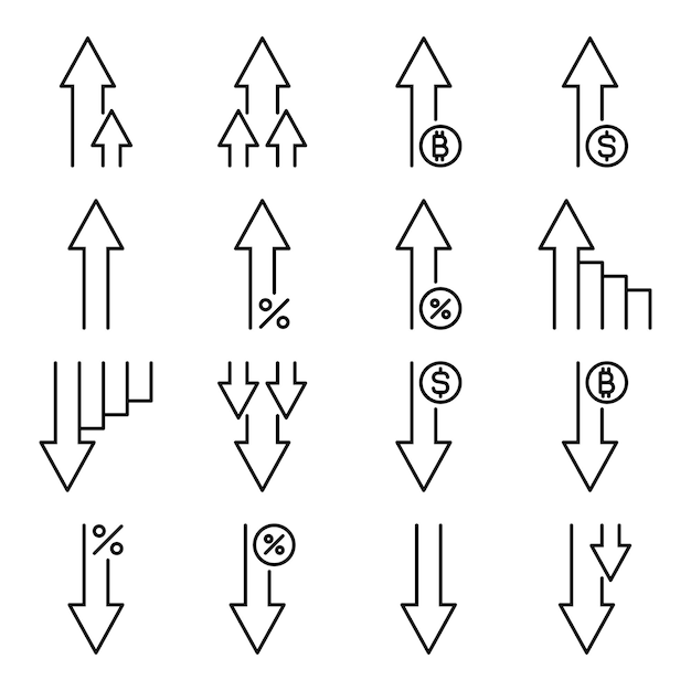 Increase and Decrease Line Icons. Editable Stroke, Contains such icons as Arrow, Chart, Diagram