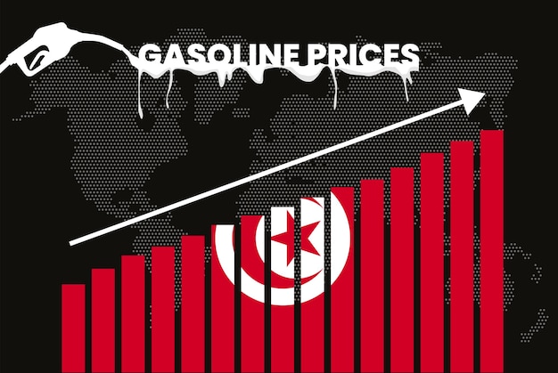 Increasing of gasoline prices in Tunisia bar chart graph rising values news banner idea