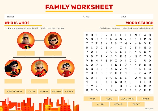 The Incredibles Family Worksheet