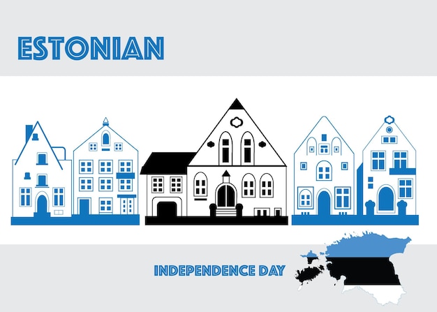 Independence Day of Estonia national colors of the flag stylized houses