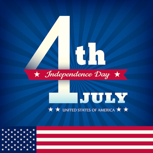 Independence day illustration on blue burst background with american flag