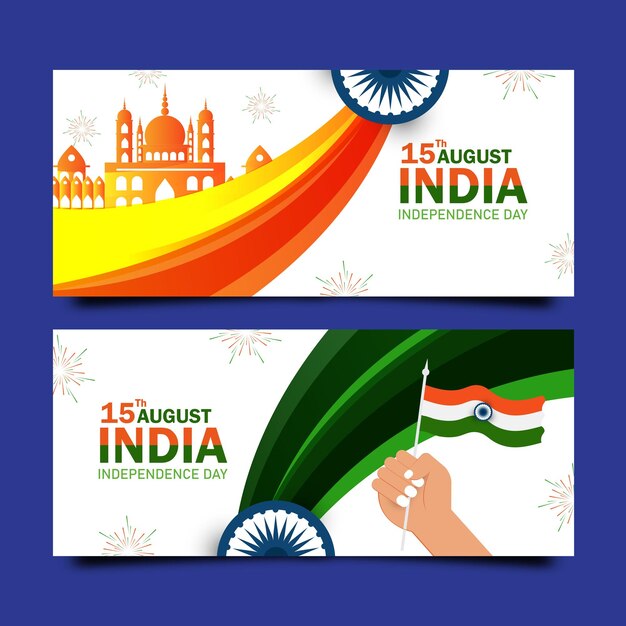 Vector independence day india celebration banner set