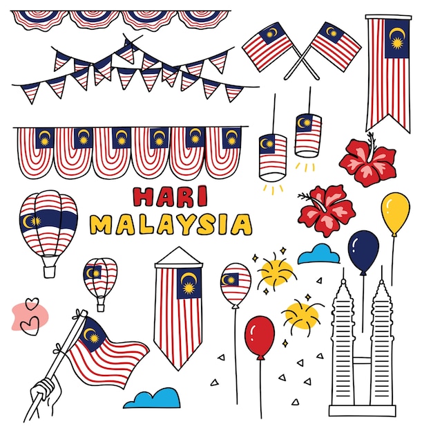 Independence day of Malaysia design element in doodle style