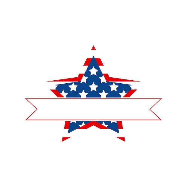 Independence Day United States star shape emblem USA flag illustration sign or symbol with ribbons