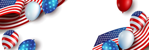 Independence day USA banner with american balloons and Flag of the United States and copy space