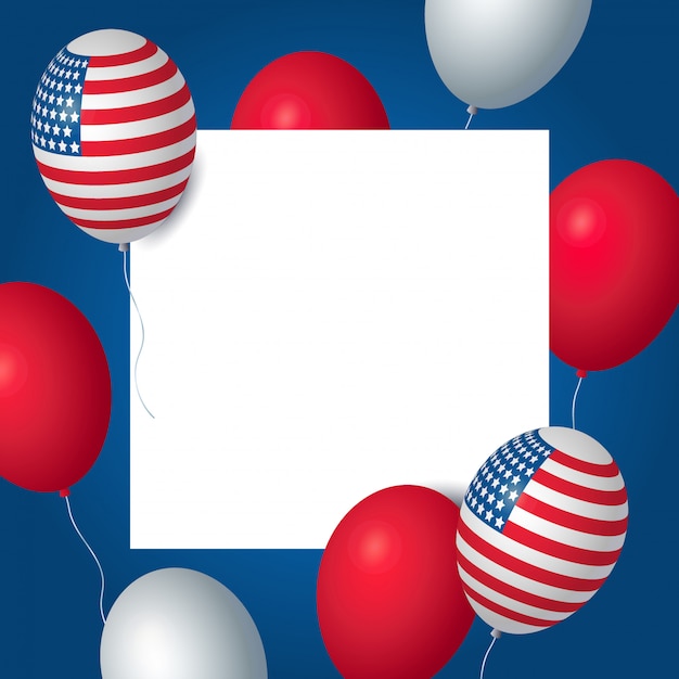 Independence day USA celebration banner template with american balloons flag decor