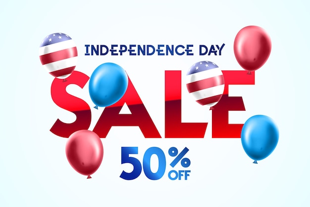 Independence day USA sale promotion banner template american balloons flag decor