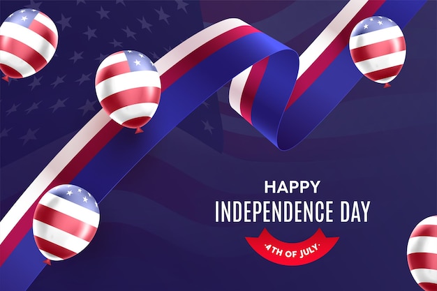 Independence day USA template american balloons flag decor on waving american national flag background