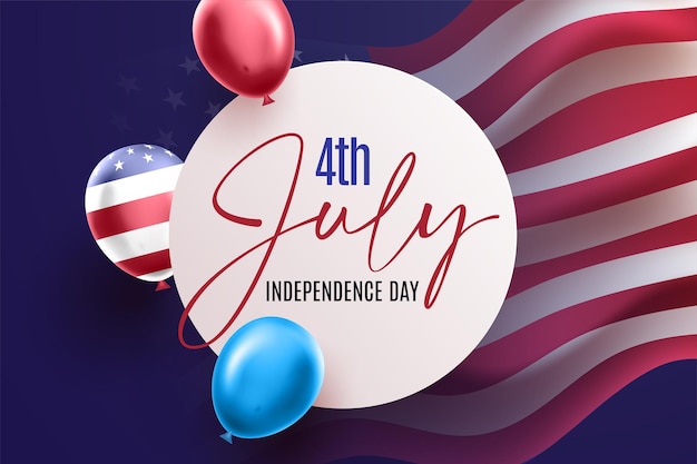 Independence day USA template american balloons flag decor on waving american national flag