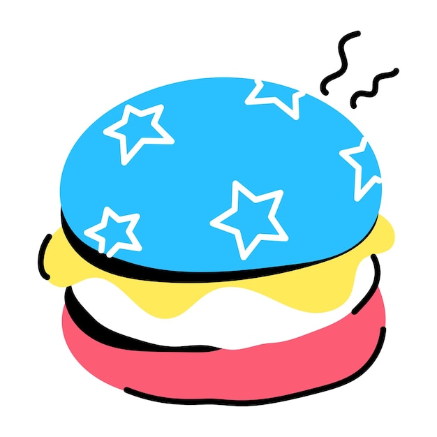 Independence food, flat sticker of burger