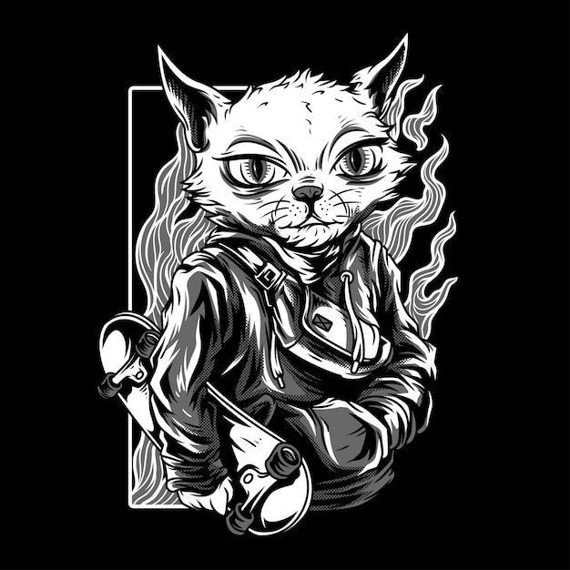 Independent Cat Black & White Illustration