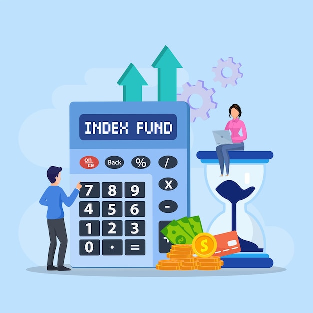 Index fund concept business people analyzing a growth index fund graph vector illustration