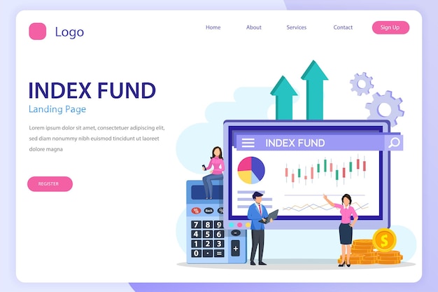 Index fund concept landing page website flat vector template