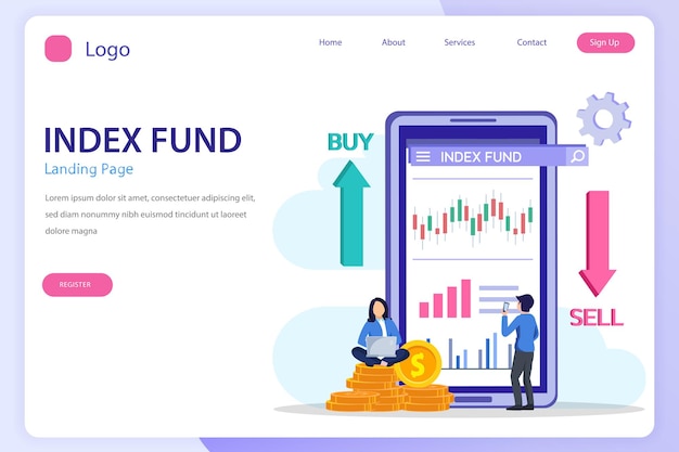 Index fund concept landing page website flat vector template