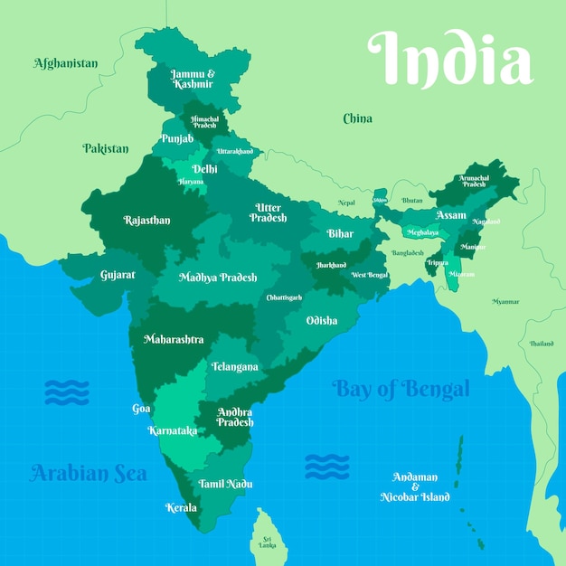 Vector india bharat map illustration with city name