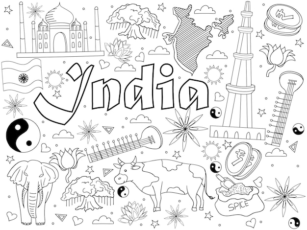 India coloring book vector illustration