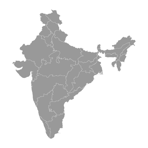 Vector india grey map with administrative divisions vector illustration