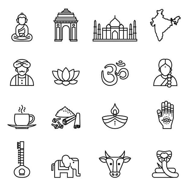 India, icons collection. thin line style stock vector. 