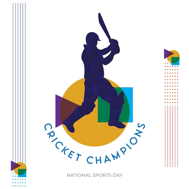 India National Sports Day Card Template design - Cricket Player