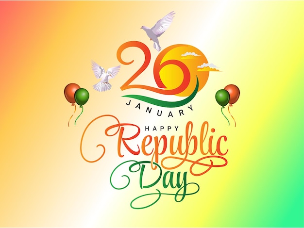 india republic day greeting with 26 january logo design and white pigeon illustration