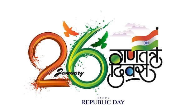 india republic day greeting with gantantra diwas hindi calligraphy and indian flag