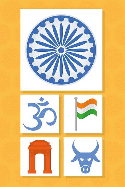 India symbols set on orange background