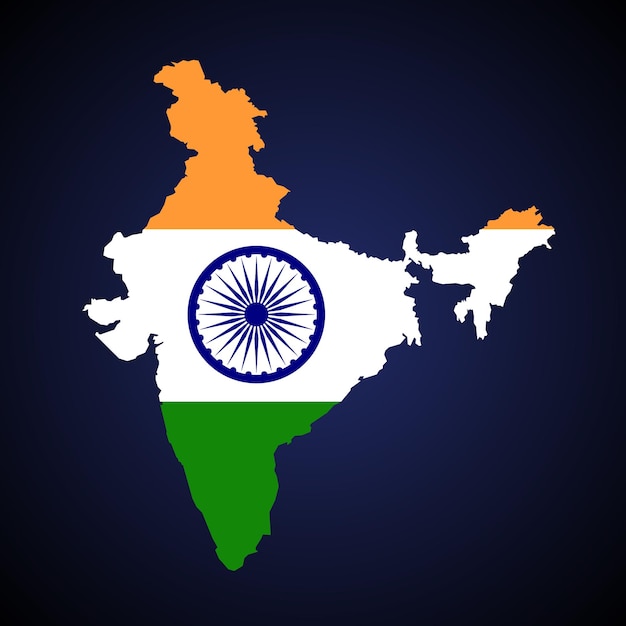 India territory map vector illustration. Flag and emblem design on blue gradient background.