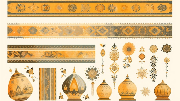 Vector indian architecture patterns with historical elements