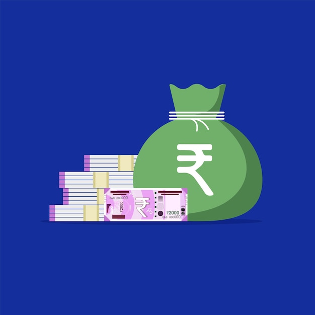 Indian bag and rupee stack vector illustration