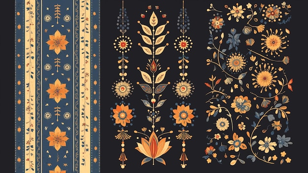 Vector indian block print patterns with traditional motifs