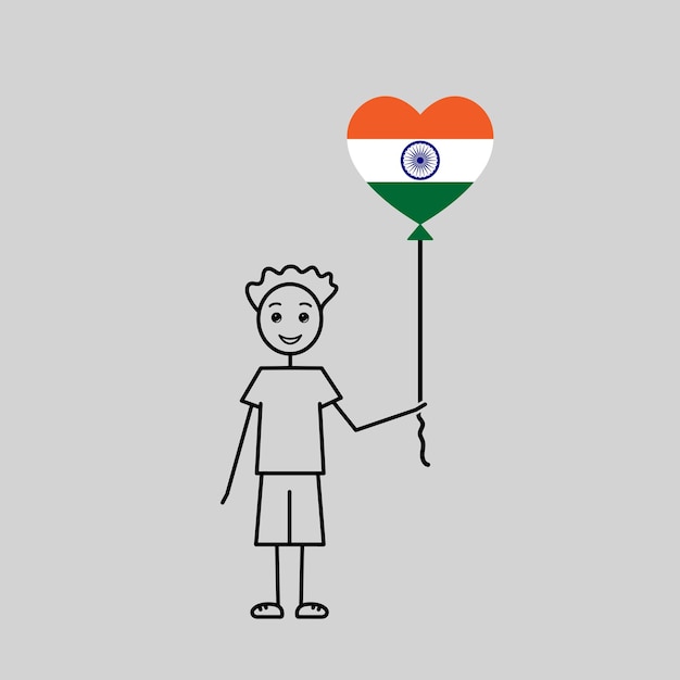 indian boy love India sketch boy with a heart shaped balloon black line simple vector illustration