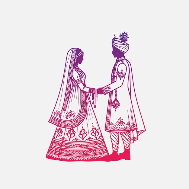 Indian bride and groom couple clip art for Hindu wedding invitation card