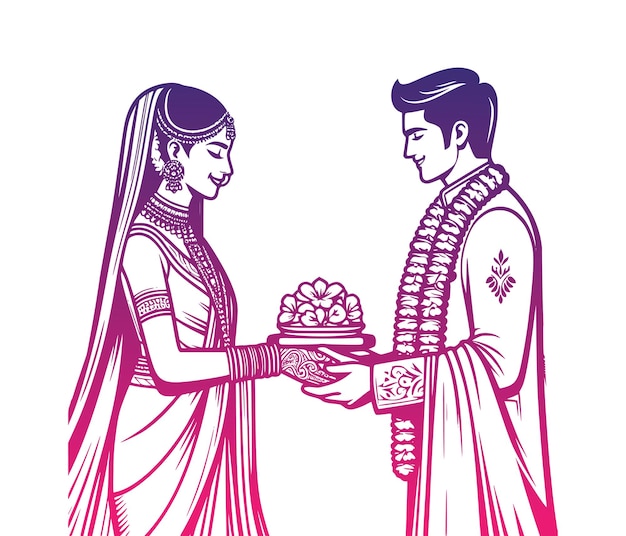 Indian bride and groom couple clip art for hindu wedding invitation card