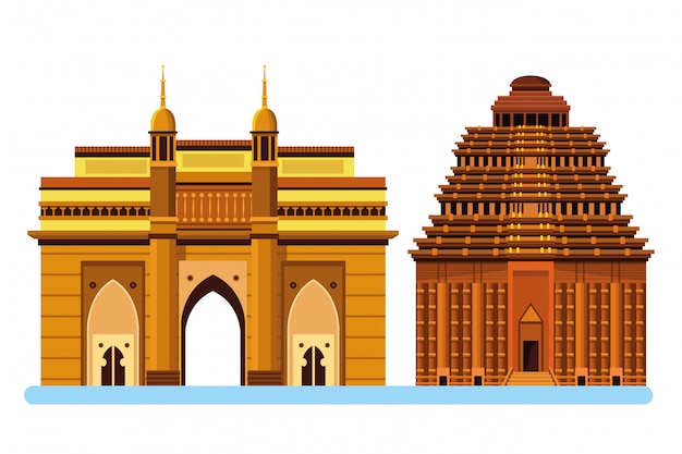 Indian building monuments icon cartoon