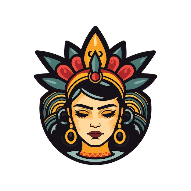 Indian chicano girl hand drawn logo design illustration