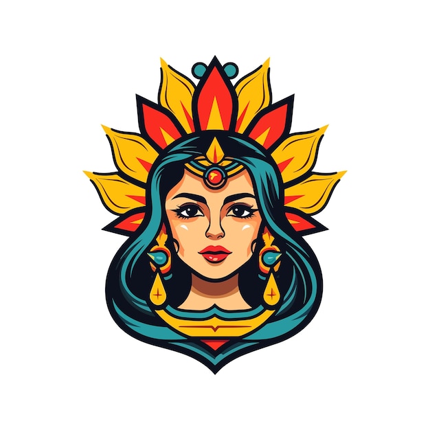 Indian chicano girl hand drawn logo design illustration