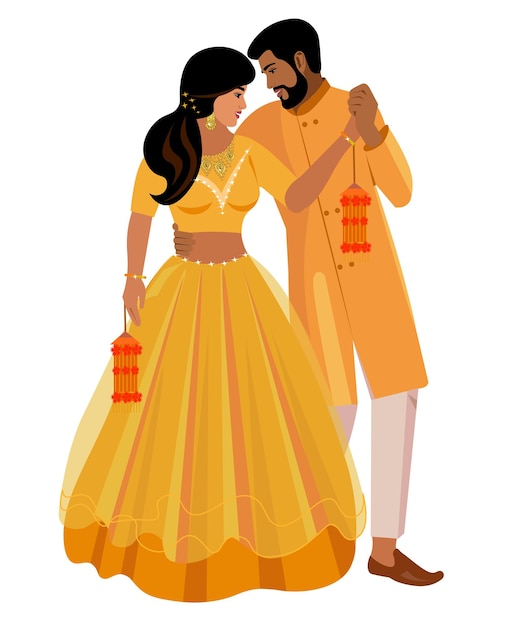 indian couple yellow  wedding suits