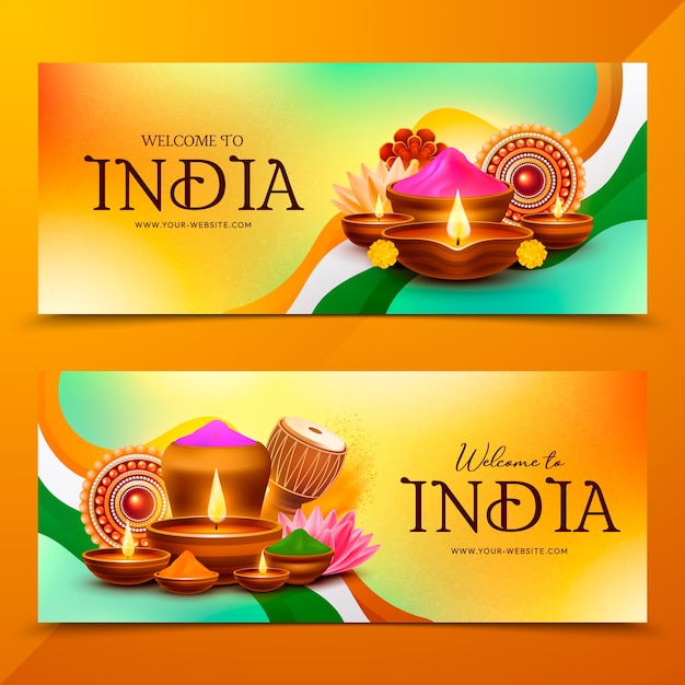 Vector indian culture banner set in realistic style