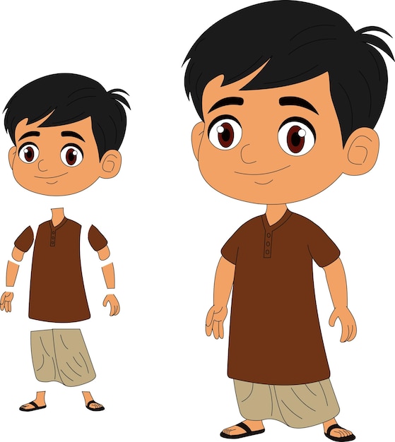 indian cute boy model sheet cartoon illustration