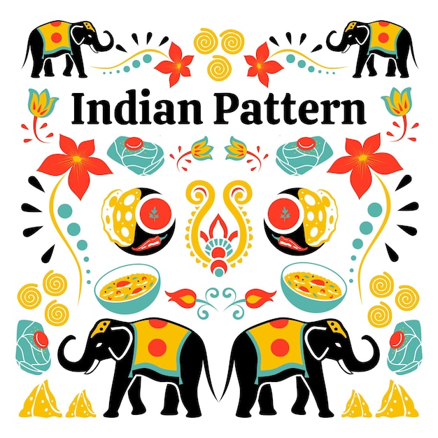 Indian elephant silhouette ethnic flower pattern vector illustration for wallpaper