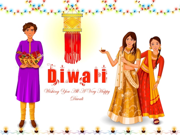 Indian family people celebrating Happy Diwali festival holiday of India