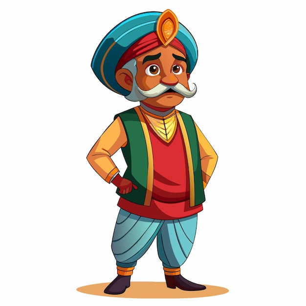 Vector a indian farmer age of 50 years wearing ethnic wear full body charachter in disney style side view