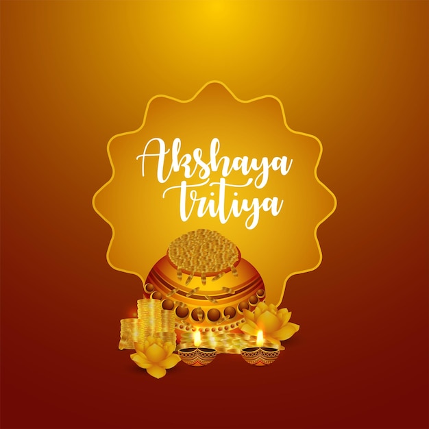 Indian festival design of happy akshaya tritiya with gold coin pot