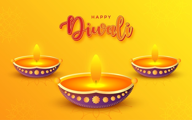 Indian festival happy Diwali burning oil lamp background