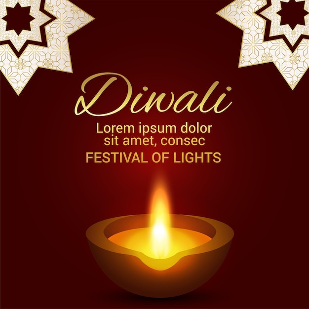 Indian festival of happy diwali celebration greeting card with creative diwali diya