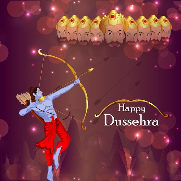 Indian festival of happy dussehra celebration background with illustration of lord Rama