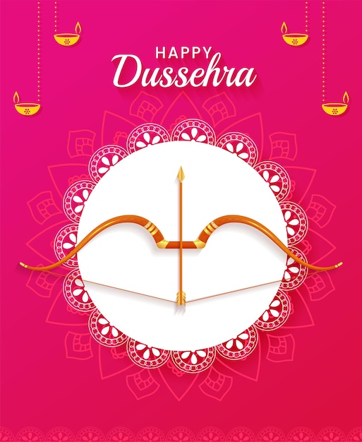 Vector indian festival happy dussehra with decorative props vijaydashmi background vector illustration