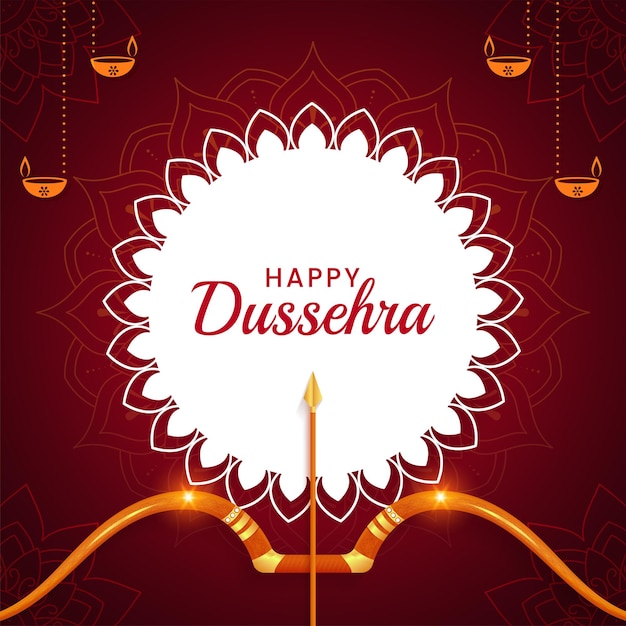 Vector indian festival happy dussehra with decorative props vijaydashmi background vector illustration