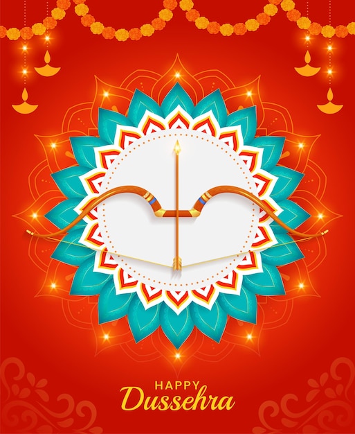 Vector indian festival happy dussehra with decorative props vijaydashmi background vector illustration